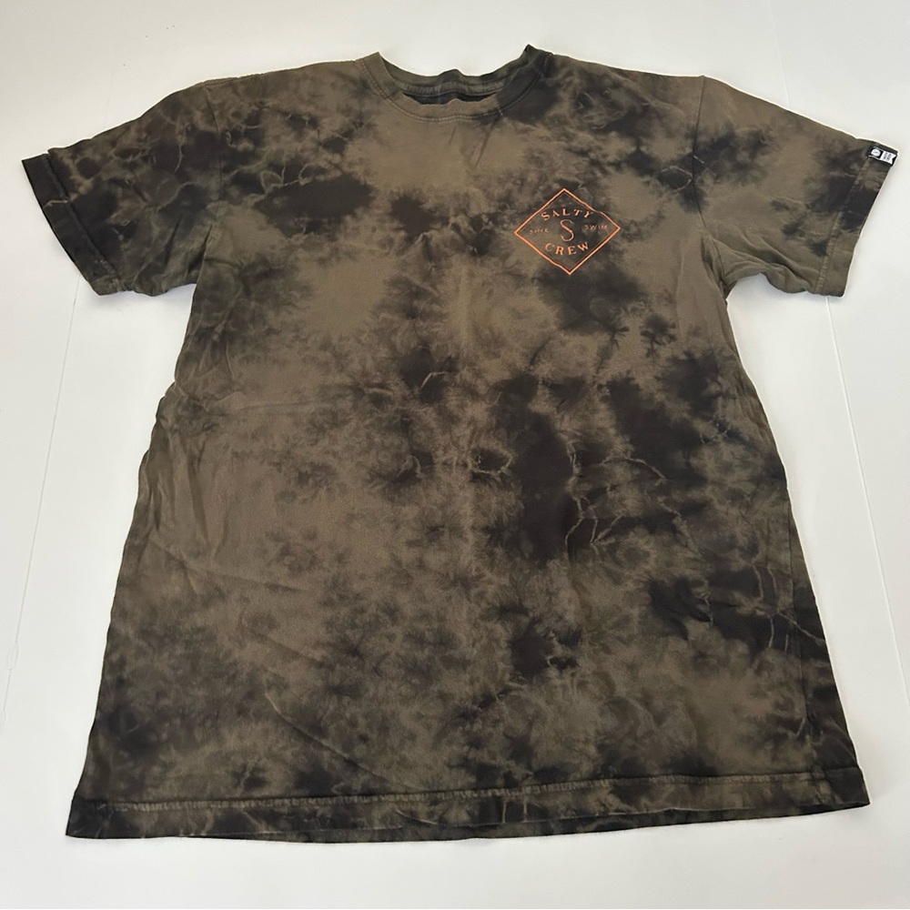 ⭐ Salty Crew Black Green Distressed Tie Dye Short Sleeve Crew Neck Tee Shirt - M